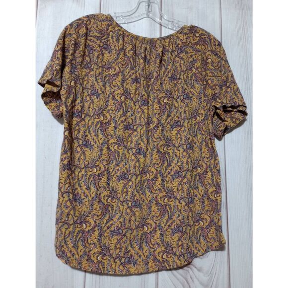 Lucky Brand Shirt Ladies‎ Small Yellow Paisley Short Sleeve - Picture 2 of 7
